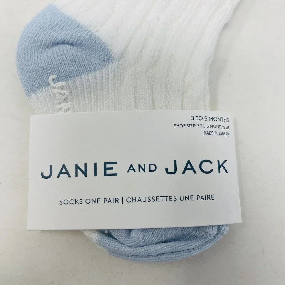 Janie and Jack‎ Baby Boys 3-6 Months Cable Knit Ribbed Crew Socks in White/Blue